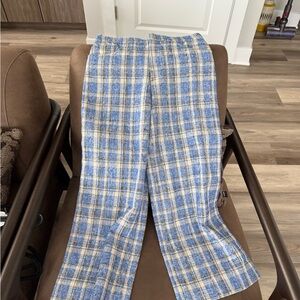 Blue and White Plaid Men's Pants